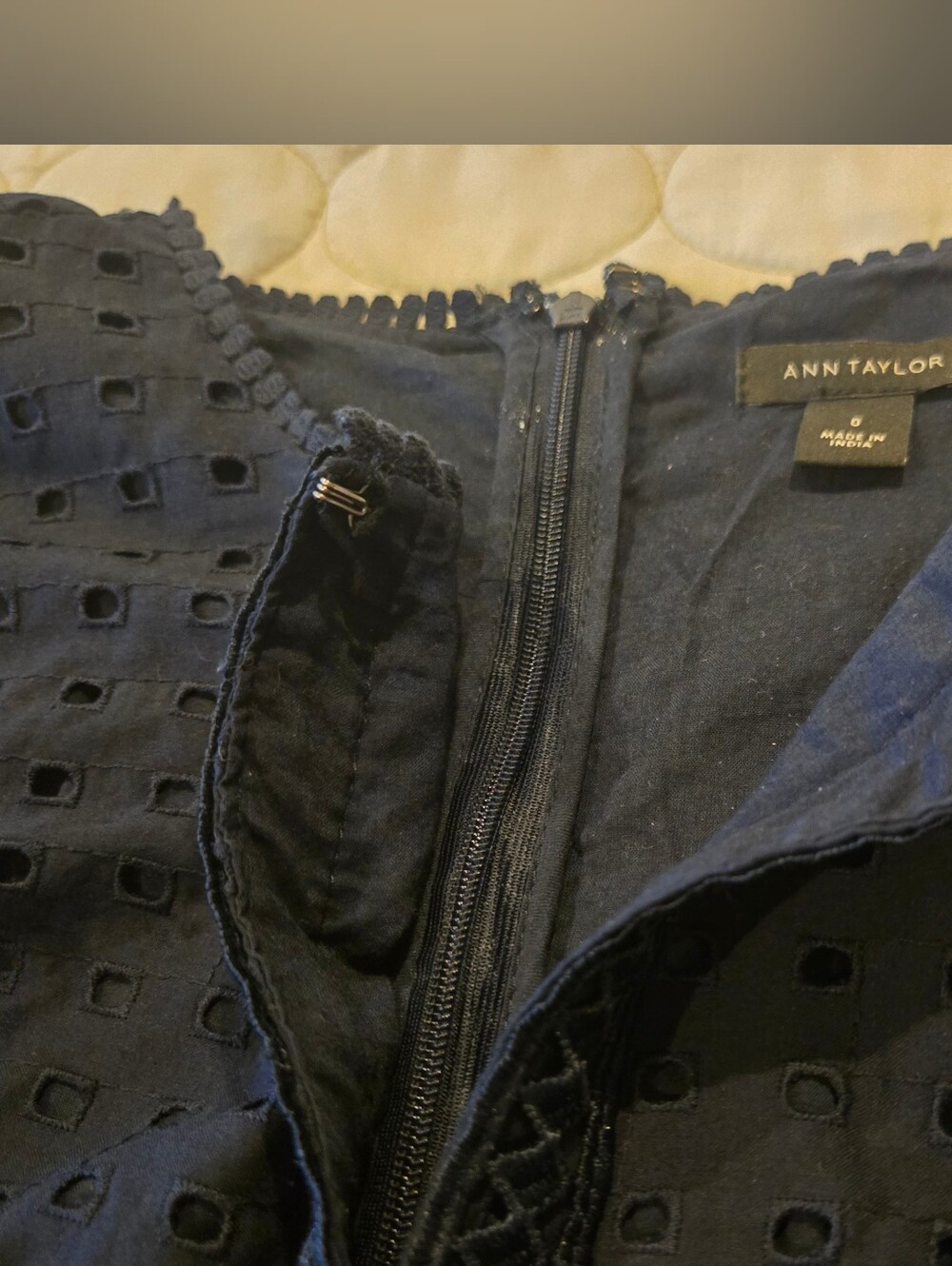 Ann Taylor Mixed Eyelet Flare Dress Cutout Details 0 Navy Wedding Work Event - Picture 14 of 14